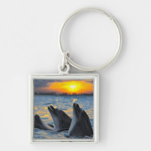 The bottle-nosed dolphins in sunset light keychain