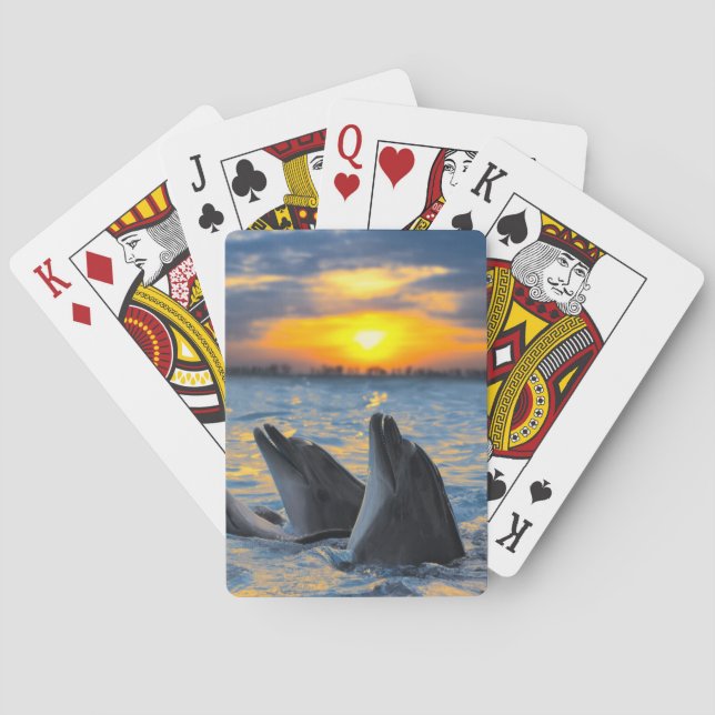 The bottle-nosed dolphins in sunset light playing cards (Back)