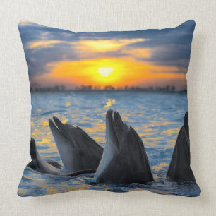 The bottle-nosed dolphins in sunset light throw pillow