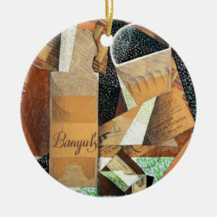 The Bottle of Banyuls, 1914 (gouache & collage) Ceramic Ornament