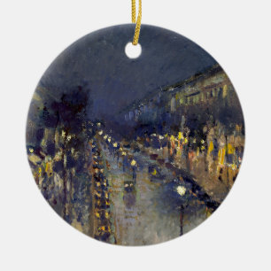 The Boulevard Montmartre at Night Pissarro Ceramic Ornament