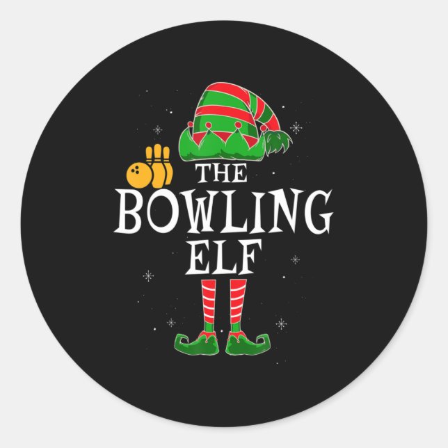 The Bowling Elf Group Matching Family Christmas Bo Classic Round Sticker (Front)