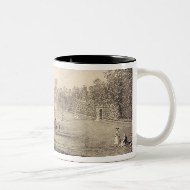 The Bowling Green at Claremont, 1738 (engraving) Two-Tone Coffee Mug (Right)