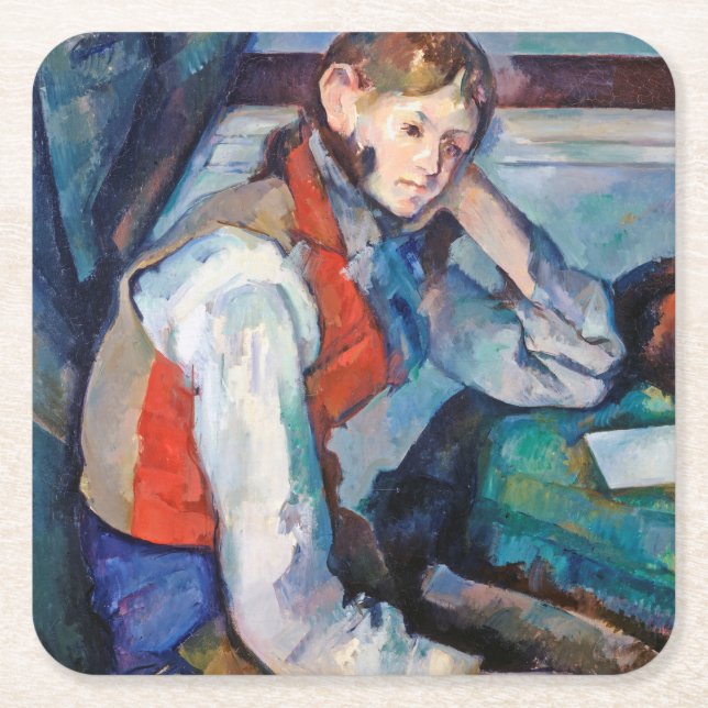 The Boy in the Red Vest, Cezanne Square Paper Coaster (Front)