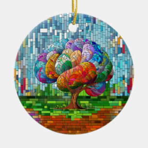 The Brain Tree Colorful Mosaic  Ceramic Ornament