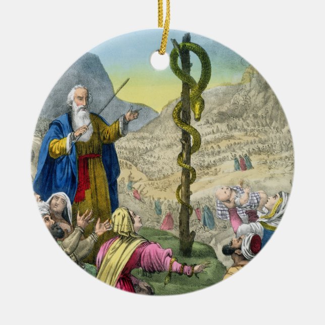 The Brazen Serpent, from a bible printed by Edward Ceramic Ornament (Front)