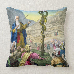 The Brazen Serpent, from a bible printed by Edward Throw Pillow