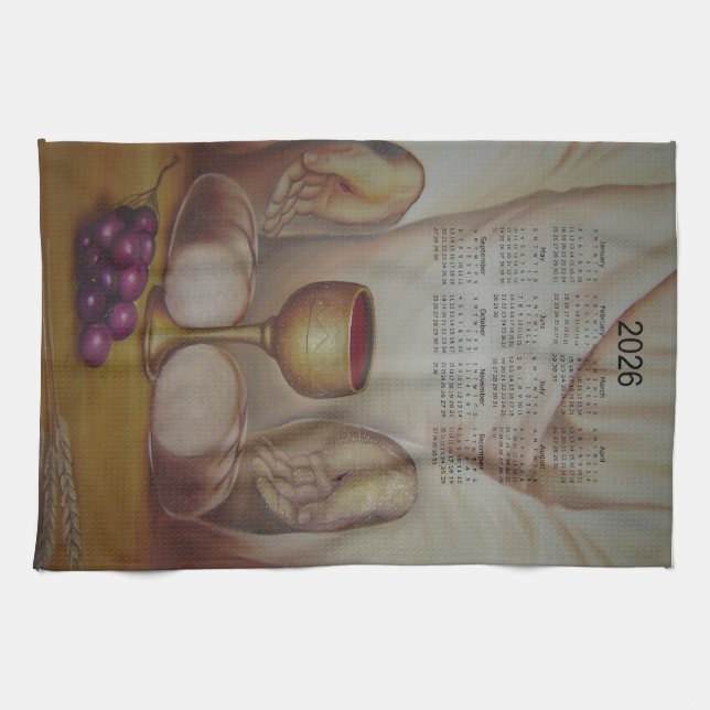 The Bread of Life: Holy Eucharist 2026 Calendar Kitchen Towel (Horizontal)