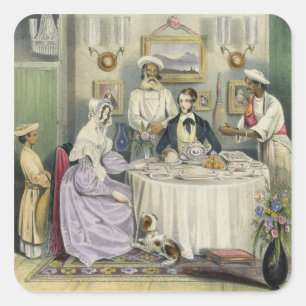The Breakfast, plate 3 from 'Anglo Indians', engra Square Sticker