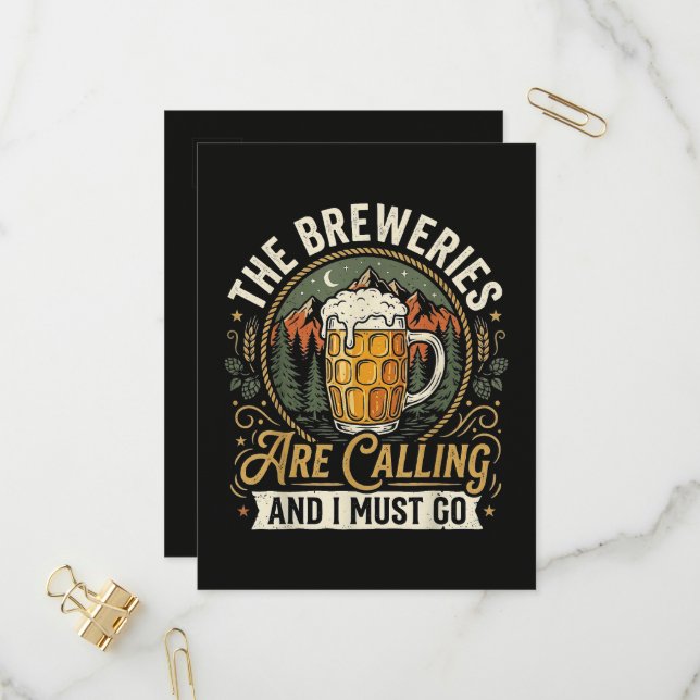 The Breweries are Calling and I Must Go Invitation Postcard (Front/Back In Situ)