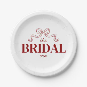 The Bridal Era Red Ribbon Bow Sketch Wedding Paper Plate