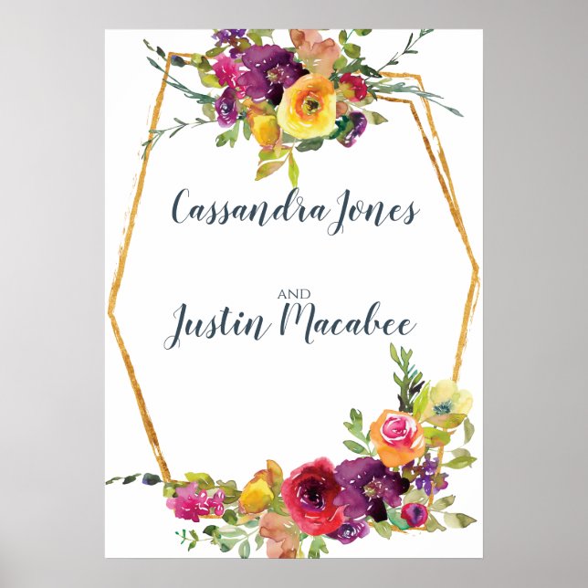 The Bride and Groom Geometric Floral Wedding Poster (Front)