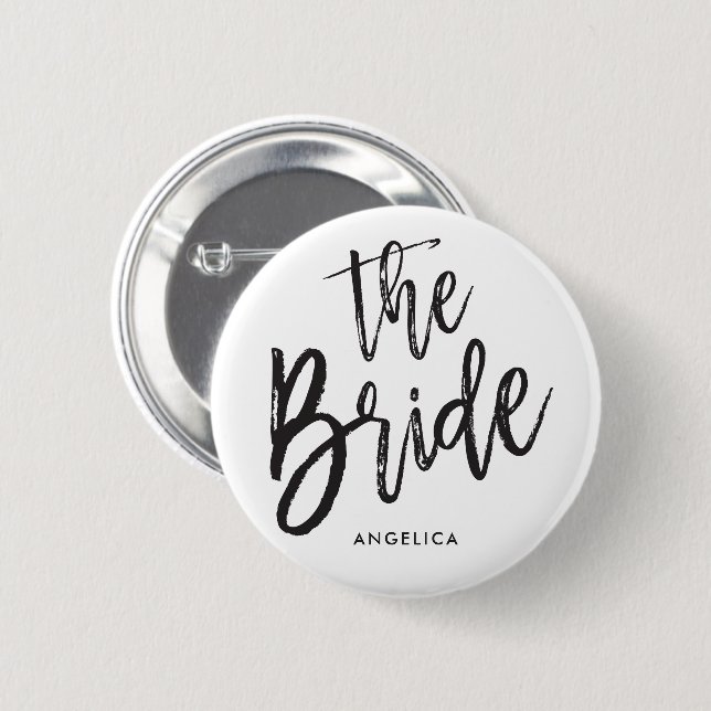 The Bride | Black Script Style Custom Wedding 2 Inch Round Button (Front & Back)