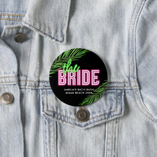 The Bride Green & Pink Tropical Bach 3 Inch Round Button
