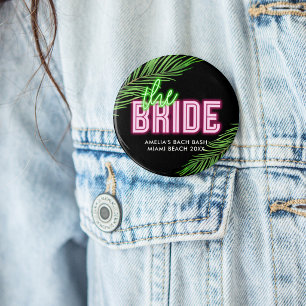 The Bride Green & Pink Tropical Bach 3 Inch Round Button