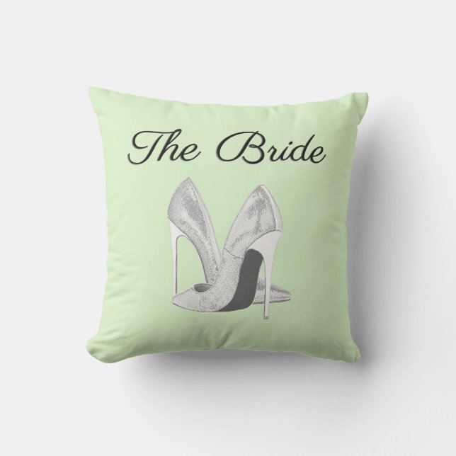 The Bride Heels Green Throw Pillow (Front)