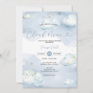The Bride is Cloud Nine Bridal Shower Gold Glitter Invitation