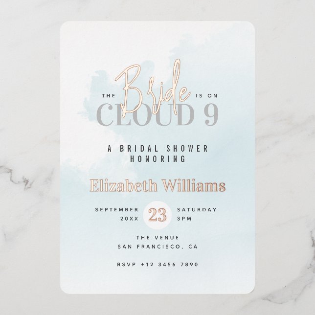 The Bride is On Cloud 9 Rose Gold Bridal Shower (Front)