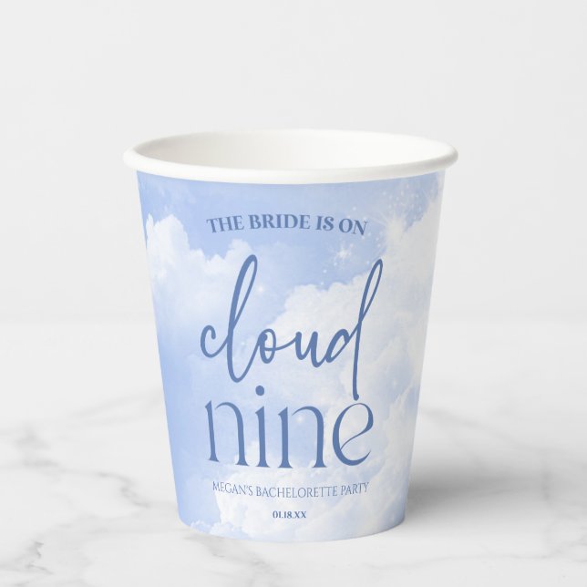 The Bride Is On Cloud Nine Bachelorette Party Paper Cups (Front)
