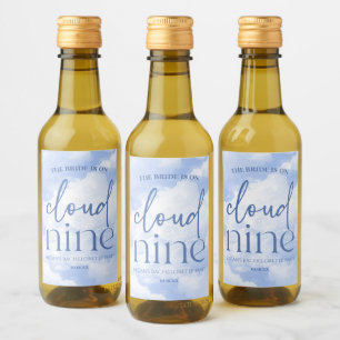 The Bride Is On Cloud Nine Blue Bachelorette Party Wine Label