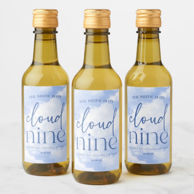 The Bride Is On Cloud Nine Blue Bachelorette Party Wine Label (Bottles)