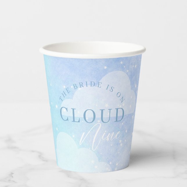 The Bride is On Cloud Nine Blue Boho Bridal Shower Paper Cups (Front)