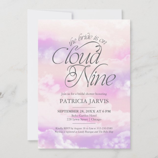 The Bride Is On Cloud Nine Lavender Bridal Shower Invitation (Front)