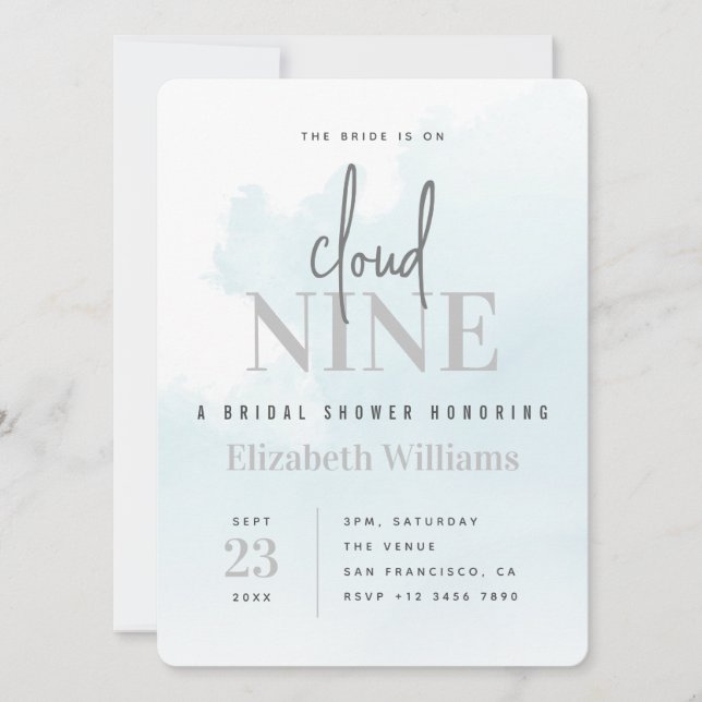 The Bride is On Cloud Nine Modern Bridal Shower Invitation (Front)