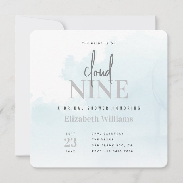 The Bride is On Cloud Nine Modern Bridal Shower Invitation (Front)