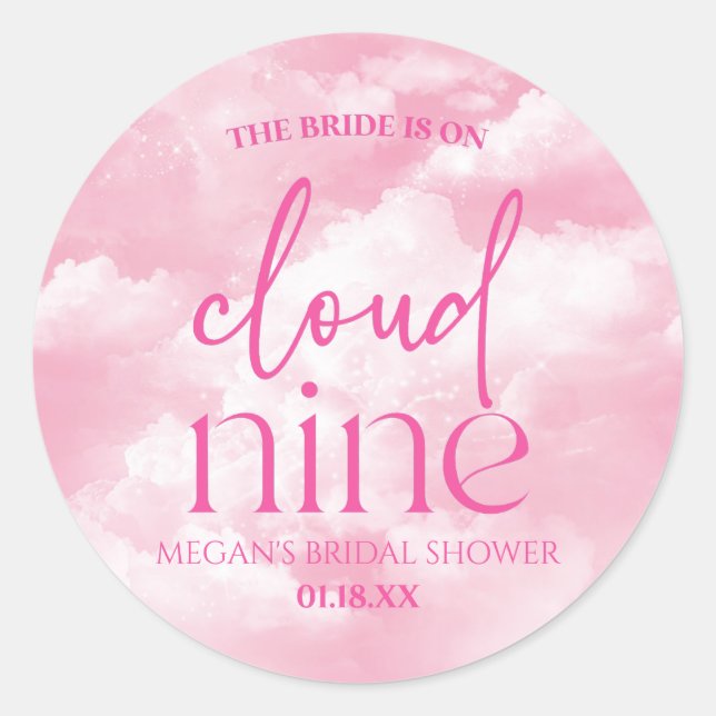 The Bride Is On Cloud Nine Pink Bridal Shower Classic Round Sticker (Front)