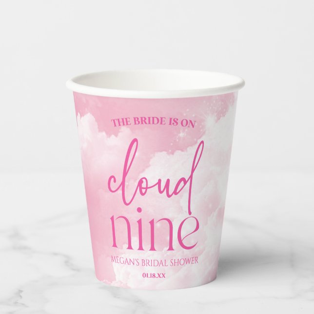 The Bride Is On Cloud Nine Pink Bridal Shower Paper Cups (Front)