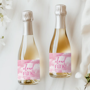 The Bride Is On Cloud Nine Pink Bridal Shower Sparkling Wine Label
