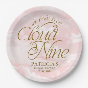 The Bride Is On Cloud Nine Pink Gold Bridal Shower Paper Plate