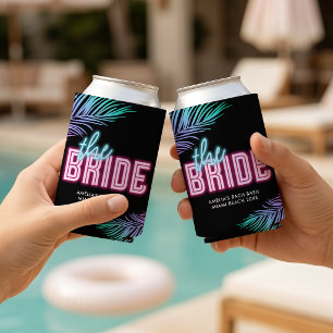 The Bride Neon Blue & Pink Tropical Bach Can Cooler