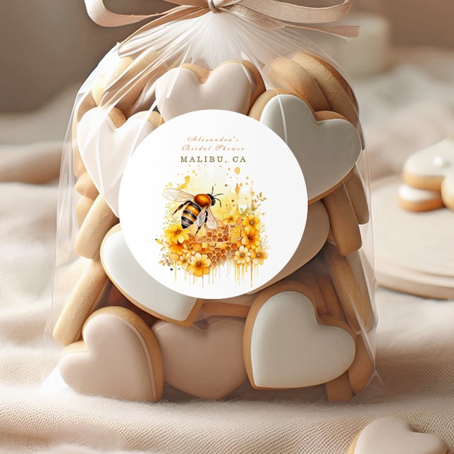 The bride to bee golden honey bloom classic round sticker (Creator Uploaded)