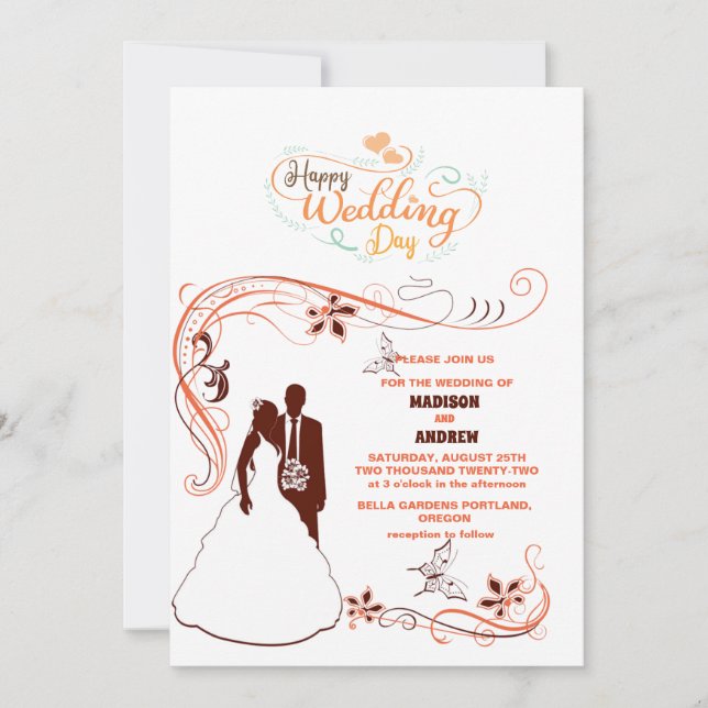 the brides elegant classic silhouette wedding  invitation (Front)
