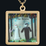 The Bride's necklace Bridal Gift<br><div class="desc">Adorable- change the text to read bridesmaid or mother of the bride or whatever you like. The original design is a glass-fused piece by Artist Judy Block. The bride and groom are under the flowered chupah on their special day. Colourful and detailed,  this is a perfect present.</div>