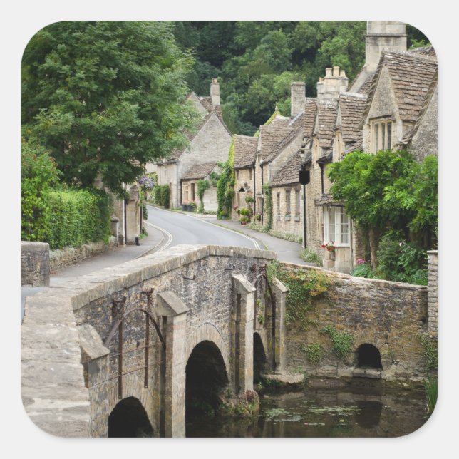 The bridge in Castle Combe, UK square sticker (Front)