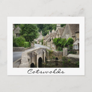 The bridge in Castle Combe, UK white border card