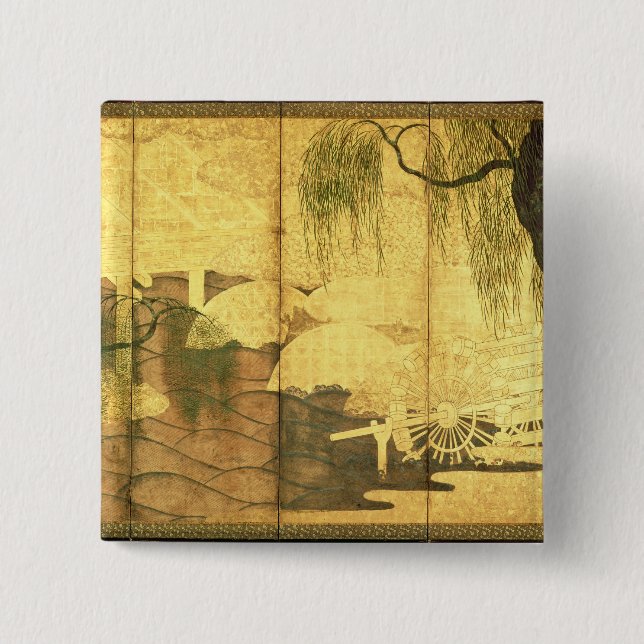 The Bridge on Liji River 2 Inch Square Button (Front)