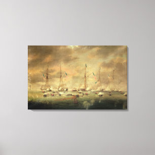 The British and American Fleets Engaged on Lake Bo Canvas Print