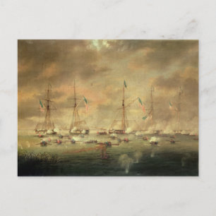 The British and American Fleets Engaged on Lake Bo Postcard