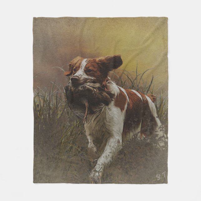 The Brittany spaniel    Ceramic Tile Beverage Coas Fleece Blanket (Front)