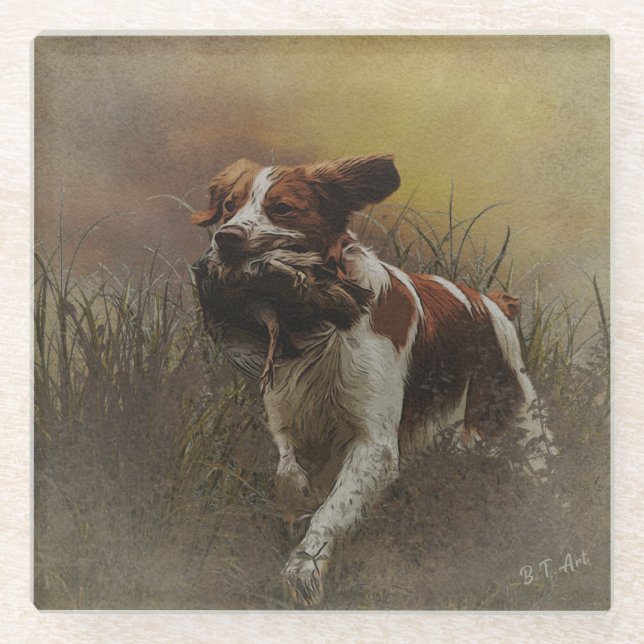 The Brittany spaniel    Ceramic Tile Beverage Coas Glass Coaster (Front)