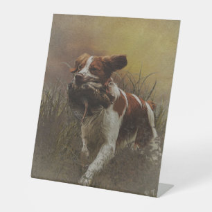 The Brittany spaniel    Ceramic Tile Beverage Coas Pedestal Sign