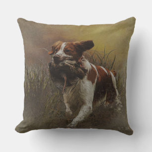 The Brittany spaniel    Ceramic Tile Beverage Coas Throw Pillow
