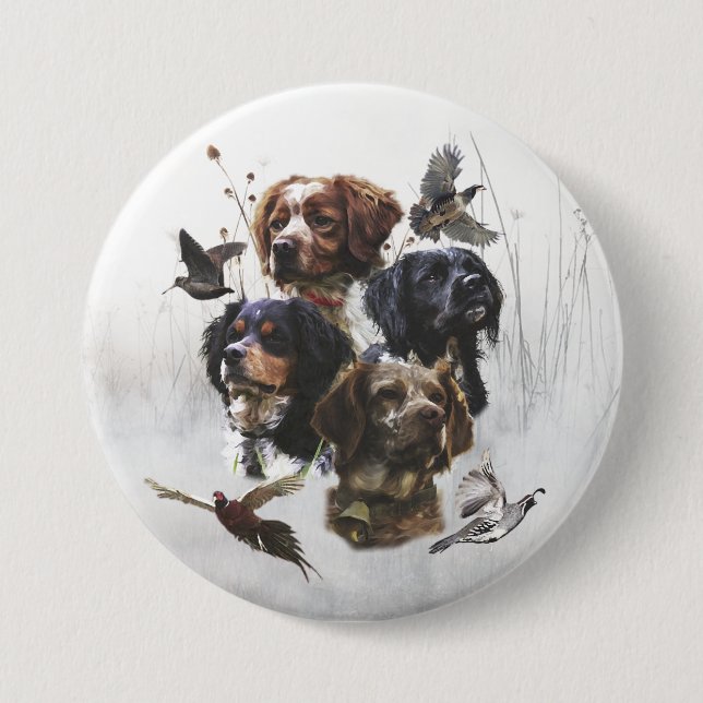 The Brittany Spaniels , Bird Hunting Season 3 Inch Round Button (Front)