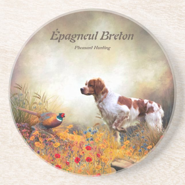 The Brittany Spaniels , Bird Hunting Season Coaster (Front)