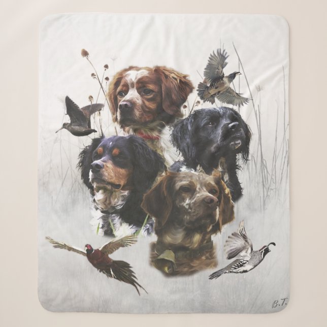The Brittany Spaniels , Bird Hunting Season Sherpa Blanket (Front)