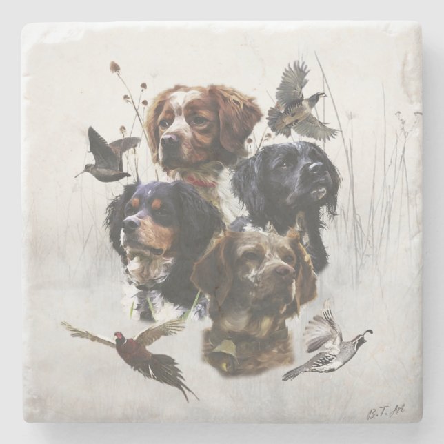 The Brittany Spaniels , Bird Hunting Season Stone Coaster (Front)